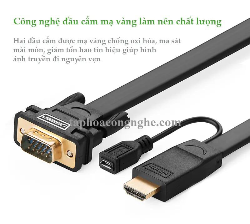 Ugreen 40232 3M màu Đen Cáp chuyển đỗi HDMI sang VGA kèm cổng trợ nguồn Micro USB MM101 30040232